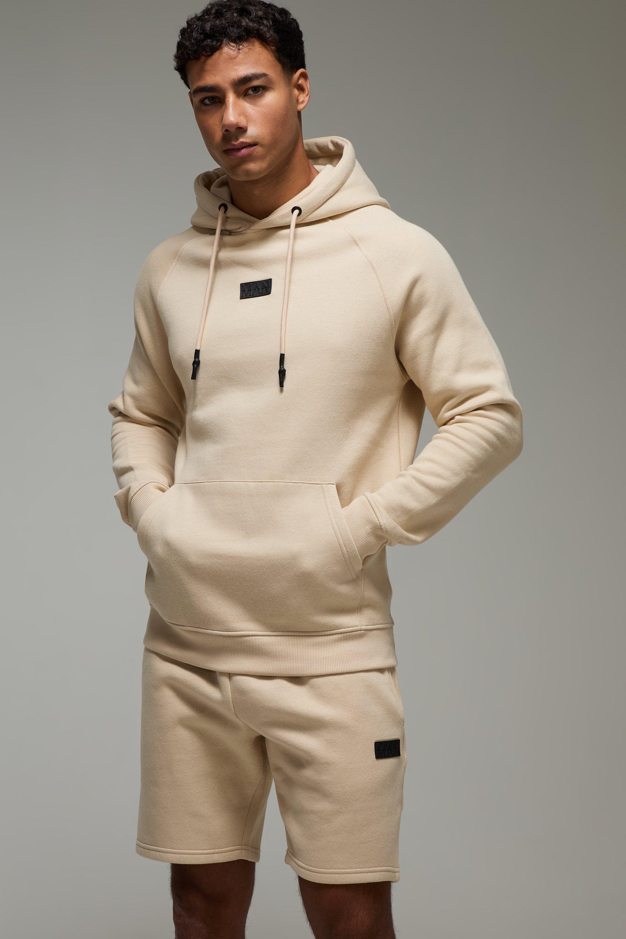 Mens Tan Man Active Regular Fit Hoodie & Short Tracksuit, Tan